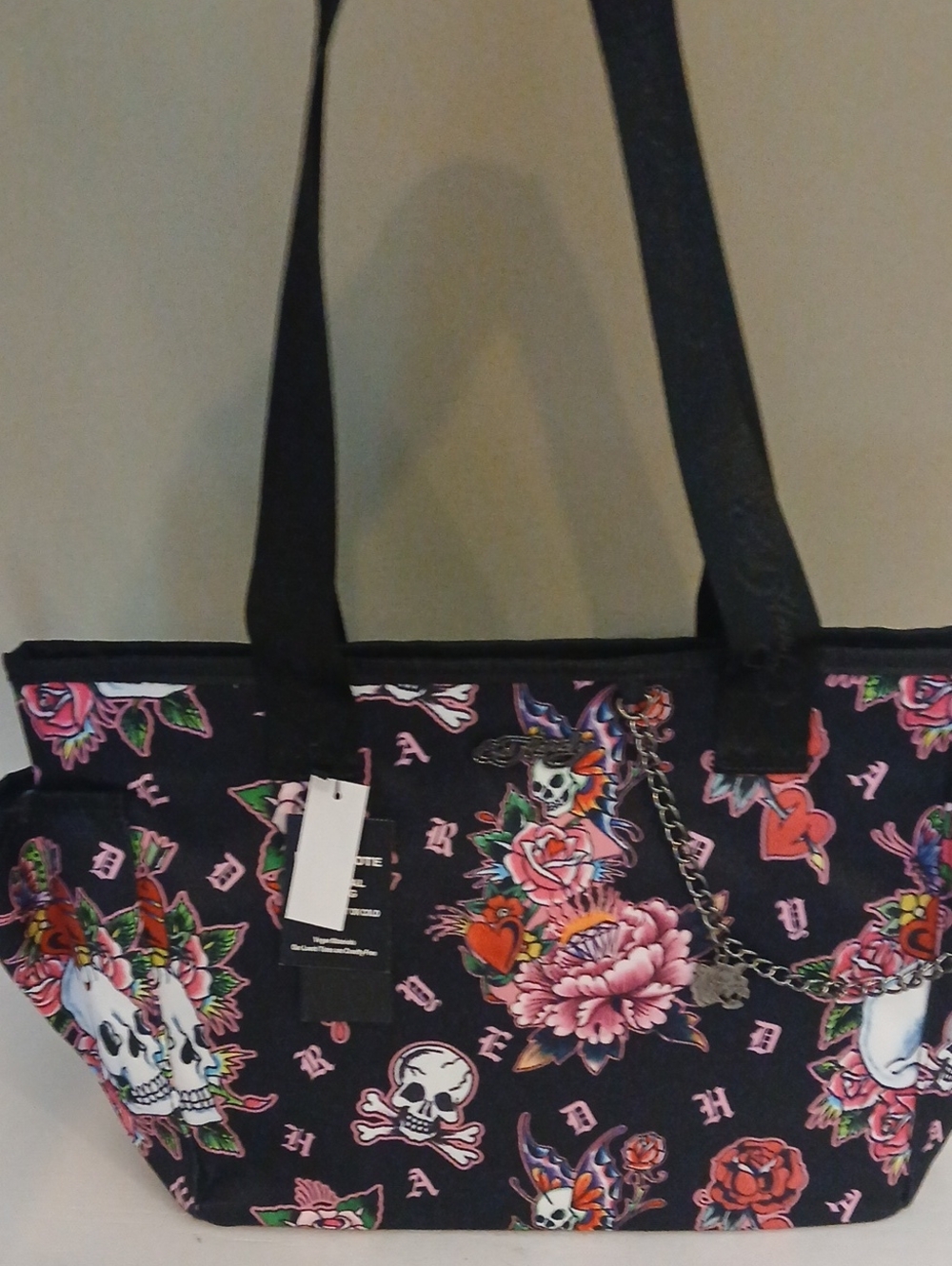 Ed Hardy Black Floral Skull Print Lunch Tote Bag With Container